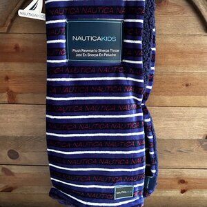 New Nautica Kids Blue/Red/White Plush Sherpa Throw 50X60